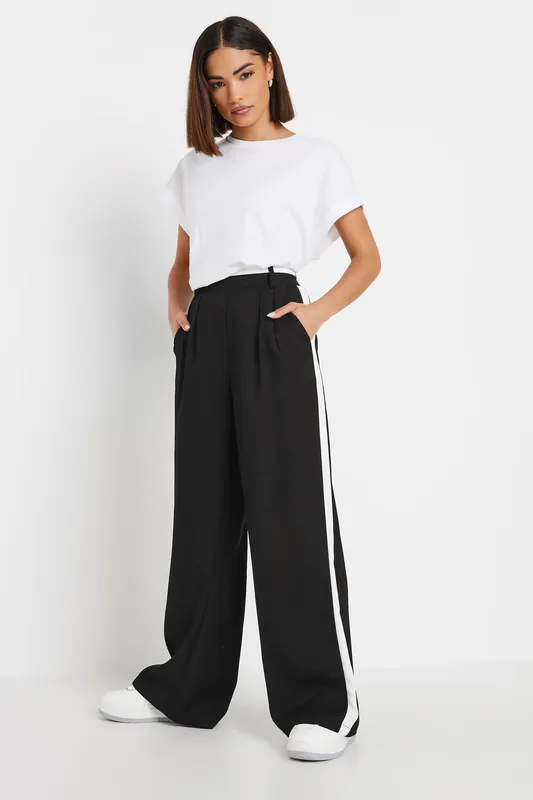 Petite Side Stripe Wide Leg Trousers - PixieGirl