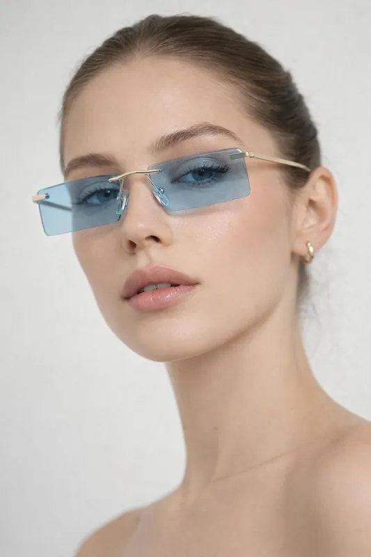 Frameless Rectangle Sunglasses in Pale Blue - SVNX