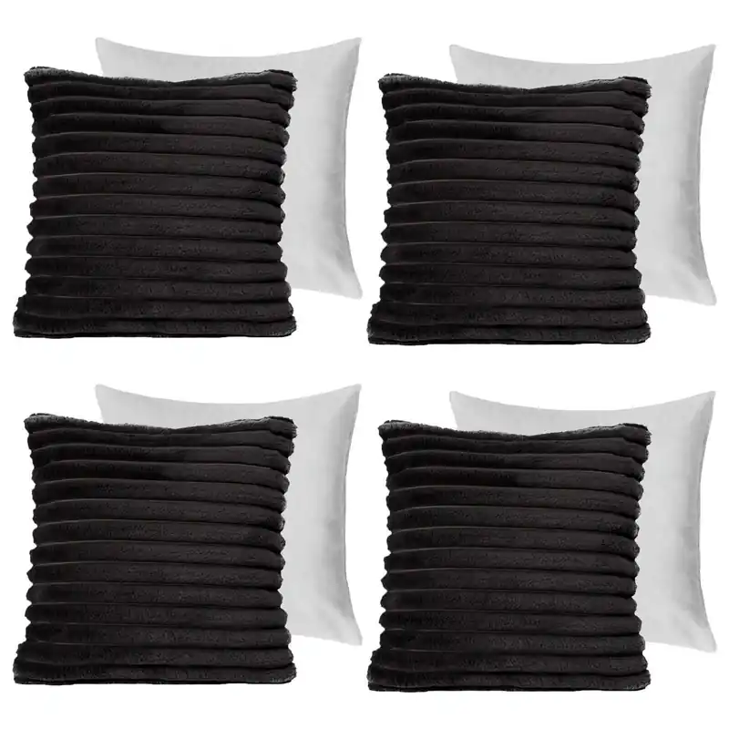 4 x Faux Fur Thick Rib Filled Cushion Covers - OHS