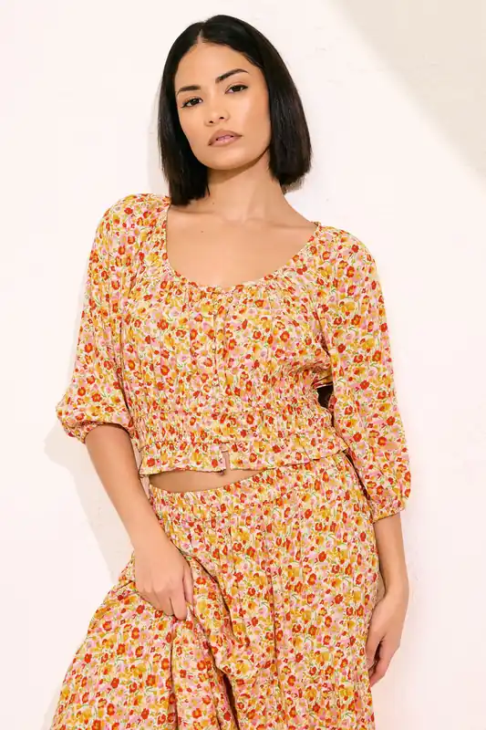 Petite Floral Puff Sleeve Top - PixieGirl