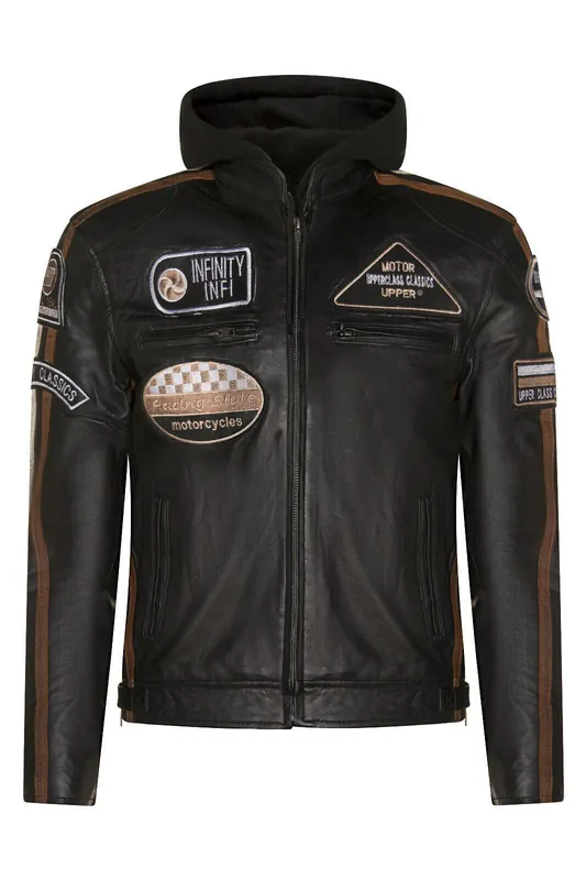 Racing Hooded Leather Biker Jacket-Detroit