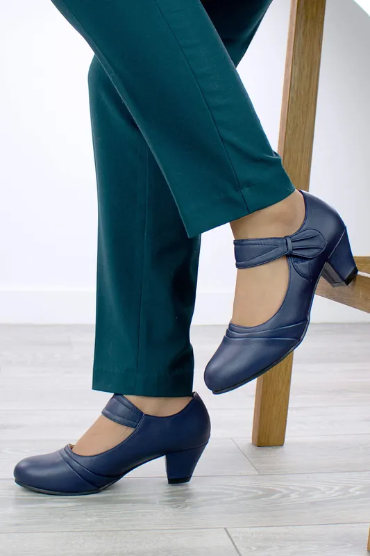 Mid Block Heel Mary Jane Comfort Work Court Shoes - AJVANI