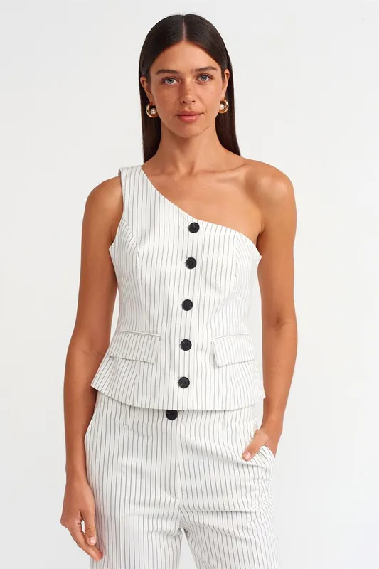 Fitted Striped Sleeveless Blouse - Dilvin