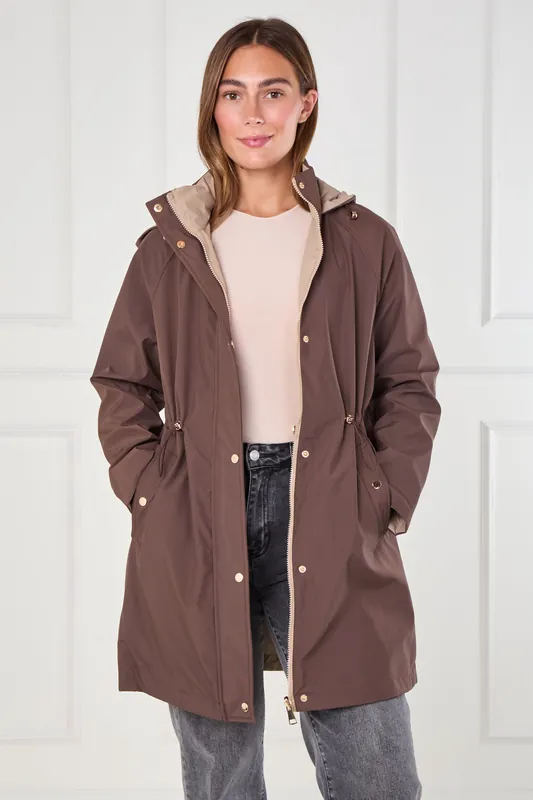 Chocolate and Stone Drawstring Reversible Parka - Love Sunshine