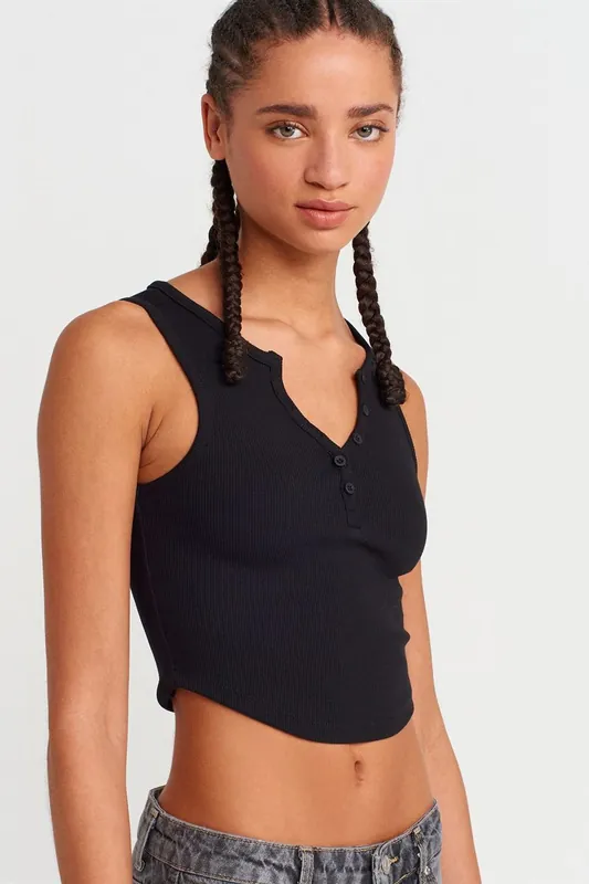 Women's Ribbed Crop Blouse With Buttons - Dilvin