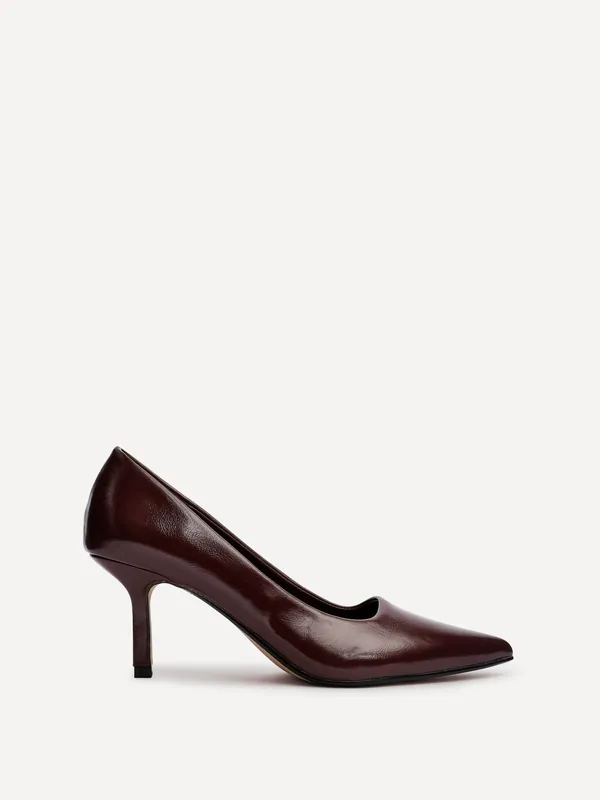 Kat Burgundy Faux Leather Court Heels - Linzi