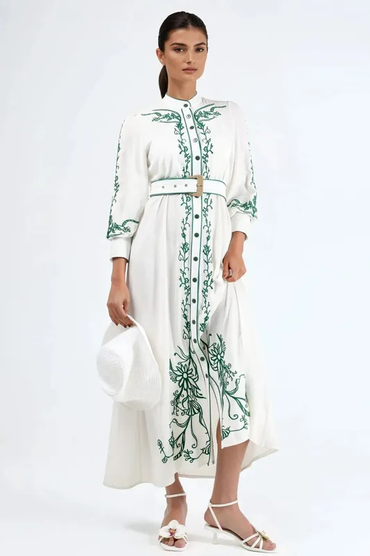 Floral Belted Midi Shirt Dress - MSN Collection