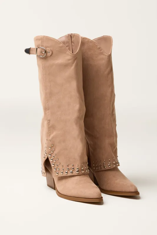 Stone Stud Tall Cape Cowboy Boots - Blue Vanilla