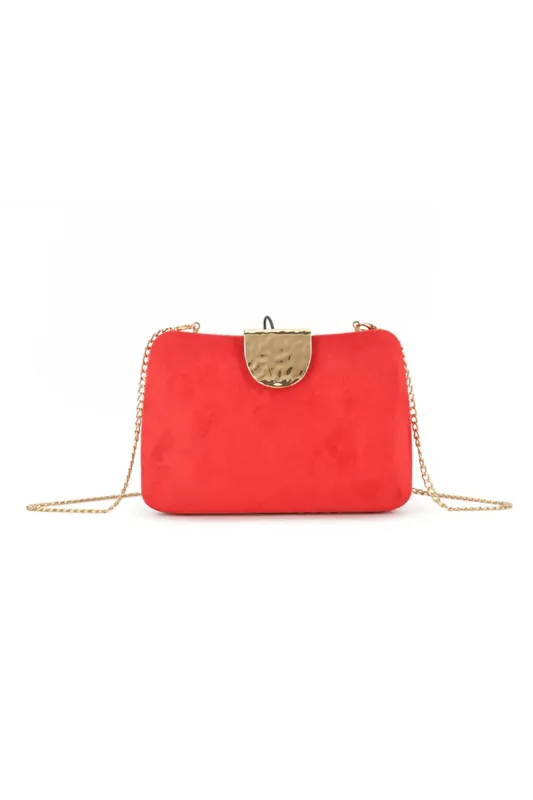 Red Suedette Clutch Bag with Detachable Chain - Aftershock London