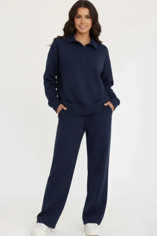 Rugby Top and Straight Leg Trouser Co-ord Set - Interlock - Two Piece