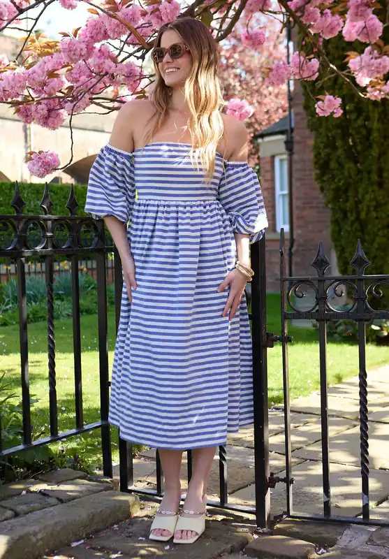 Sara Bardot Neck Midi Dress In Multi - Lily and Lionel