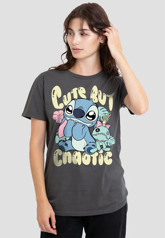 Lilo And Stitch Cute But Chaotic Classic T Shirt, Charcoal - Disney