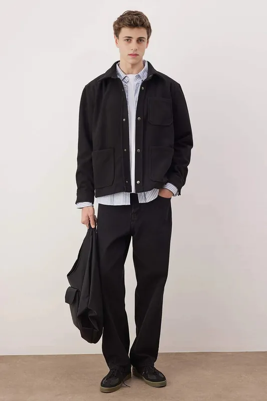 Men’s Regular Fit Cashmere-Blend Shirt Jacket