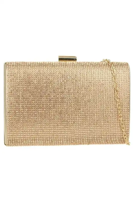 Zayana Diamanté Detail Box Clutch Bag With Chain Strap - IKRUSH