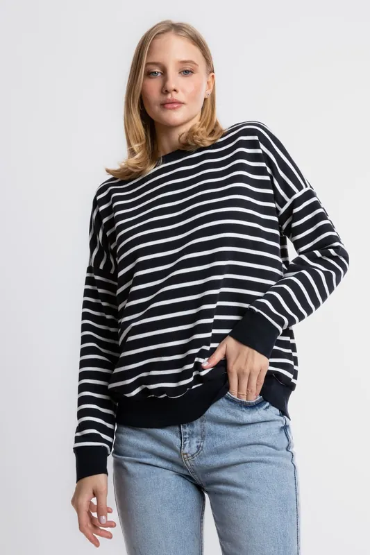Striped Crew Neck Relaxed Sweatshirt - Hiccup