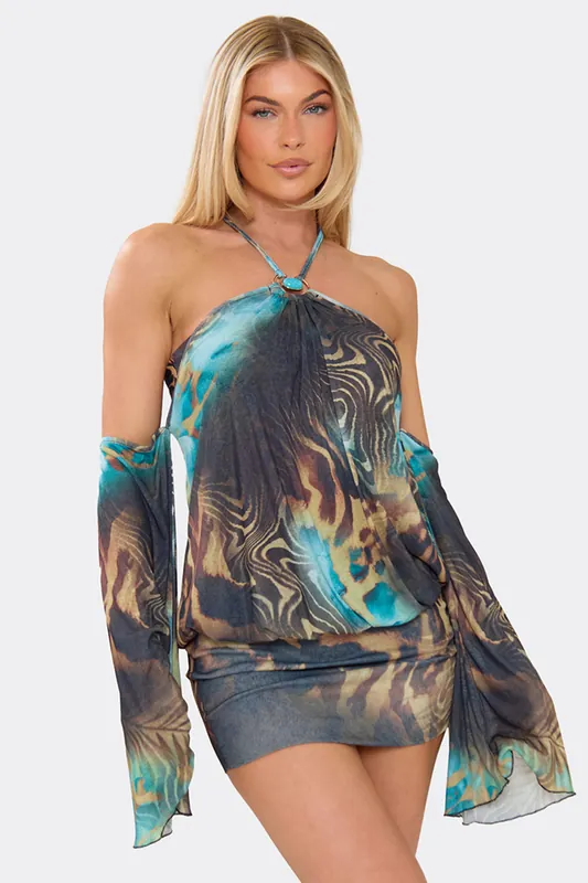 Blouson Style Long Sleeve Mini Dress - EGO