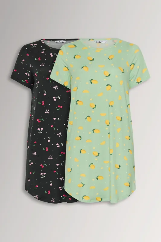 2 Pack Fruit Dipped Back Nightdresses - Yours