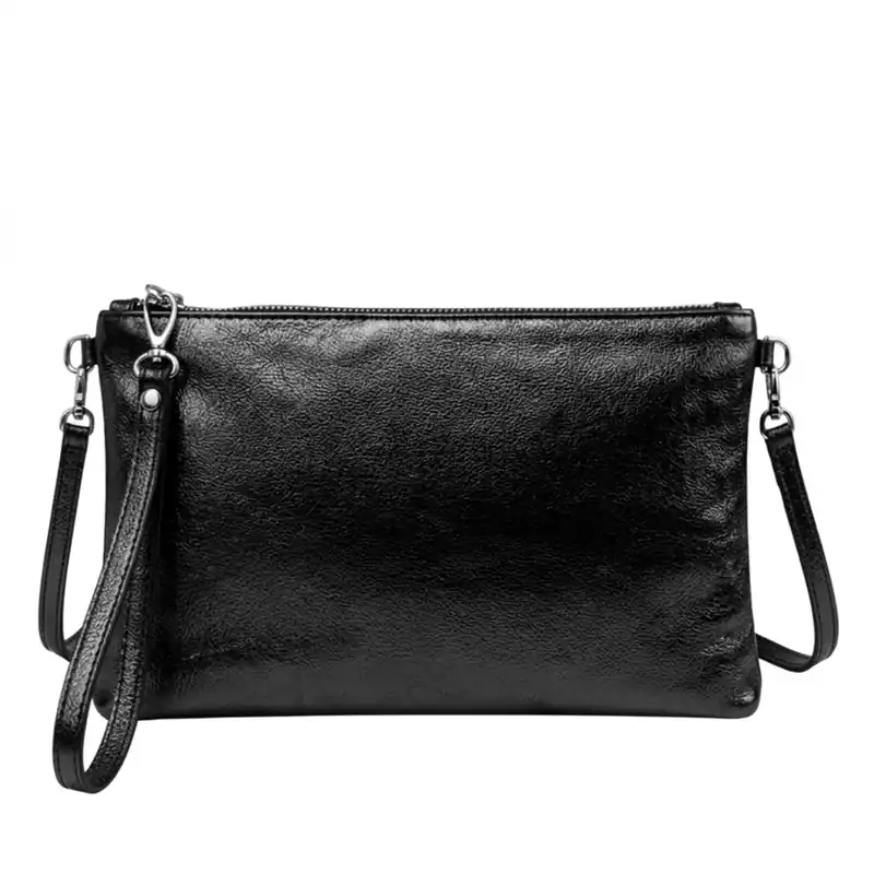 Genuine Metallic Genuine Italian Leather Slim Crossbody Clutch Bag - Kitise