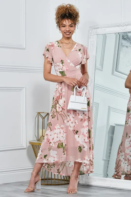 Rachele Floral Pint Mesh Maxi Dress - Jolie Moi