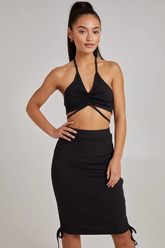 Ruched Ribbed Crop Top - Pink Vanilla