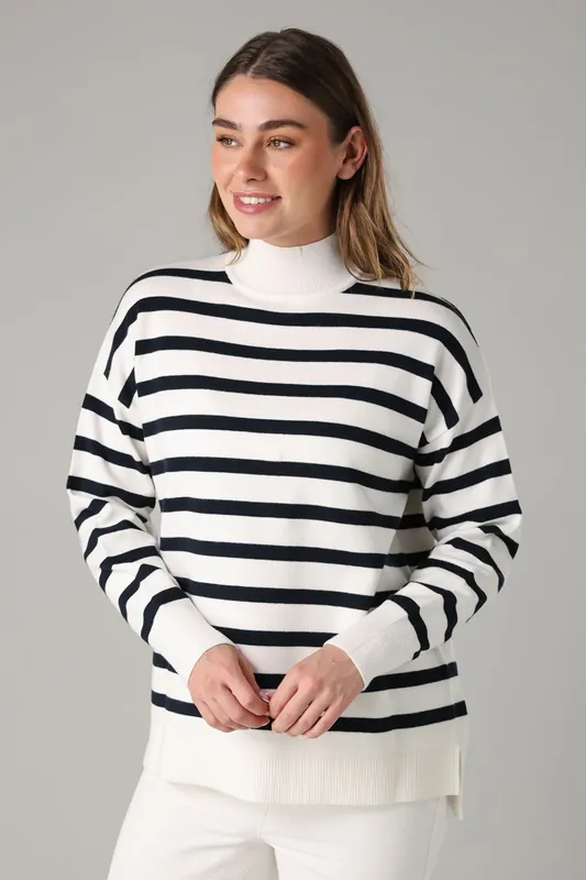 Oversized High Neck Cosy Striped Long Sleeve Jumper - French Connection