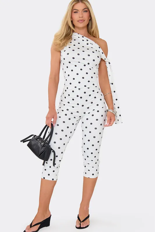 Strappy Off The Shoulder Tie Polka Dot Top - EGO