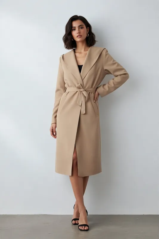 Belted Collared Longline Coat - Femme Luxe