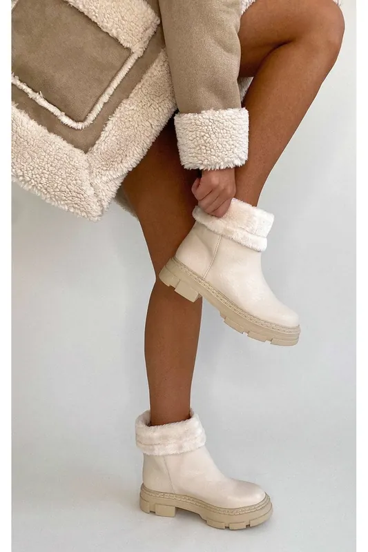 Cassie Faux Leather Fluffy Bow Ankle Boots - IKRUSH