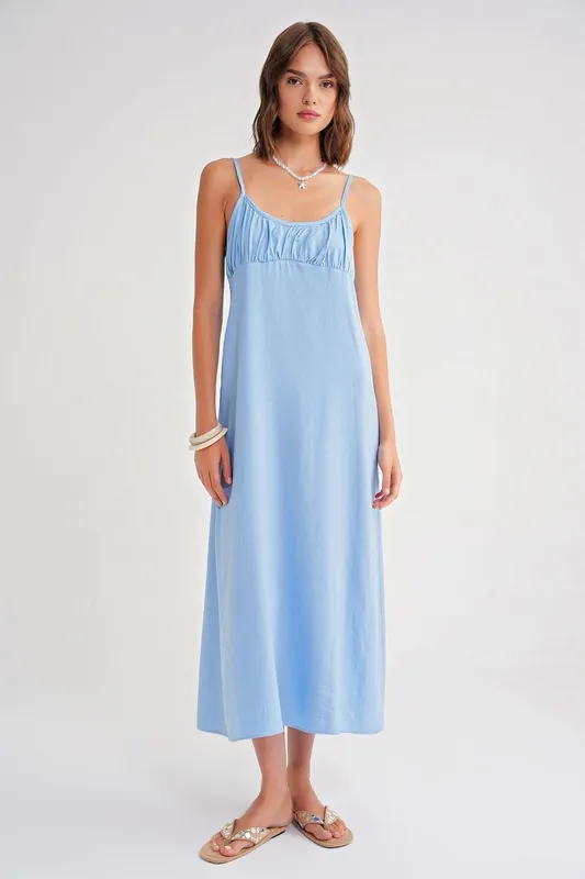 Strappy Maxi Dress with Gathered Detail - MixRay