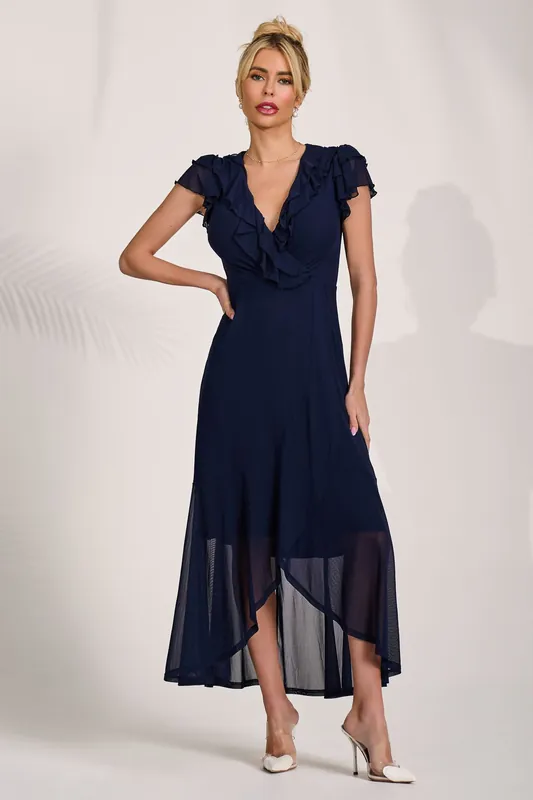 Ruffled Mesh Maxi Dress - Jolie Moi