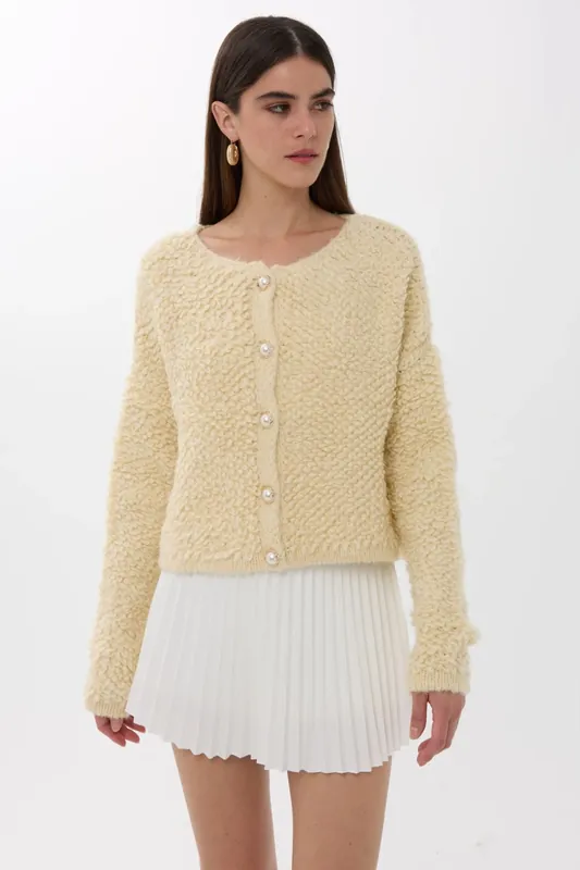 Textured Knitted Buttoned Cardigan - Hiccup