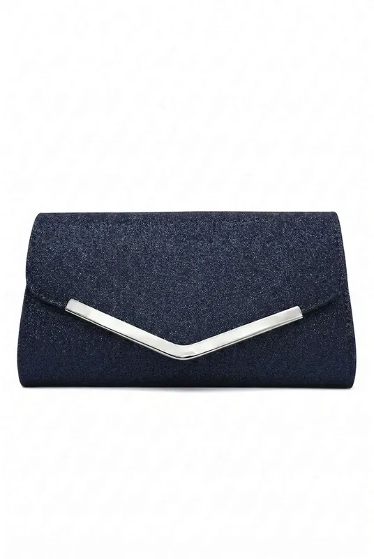 Small Shiny V Shape Glitter Envelope Clutch Bag With Chain Strap - Kitise