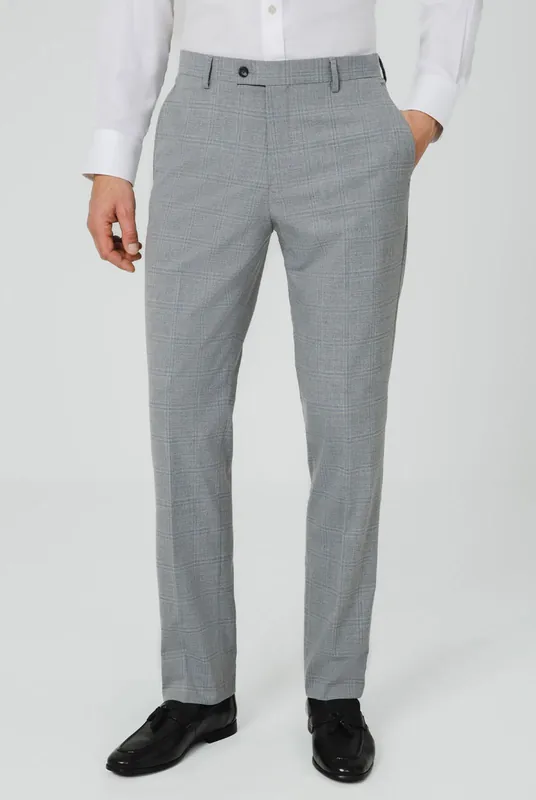 Grey/Blue Check Suit Trousers - Dobell