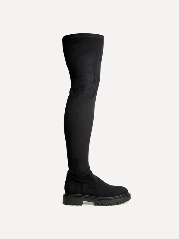 Sonny Black Stretch Faux Suede Over The Knee Long Boot - Linzi