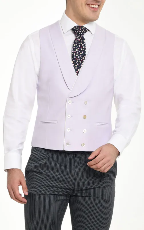 Lilac Twill Double Breasted Shawl Lapel Morning Suit Waistcoat - Dobell