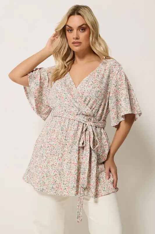 Floral Textured Wrap Top - Yours