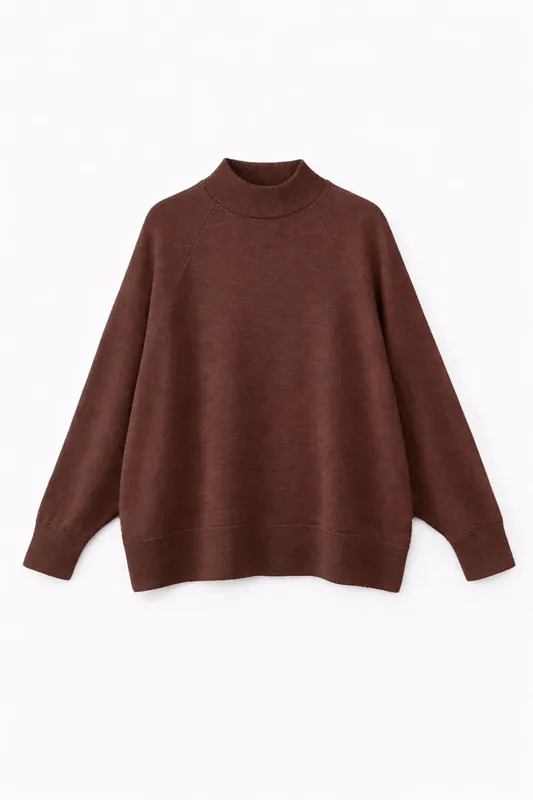 Oversized Ribbed Half Turtleneck Sweater - MixRay