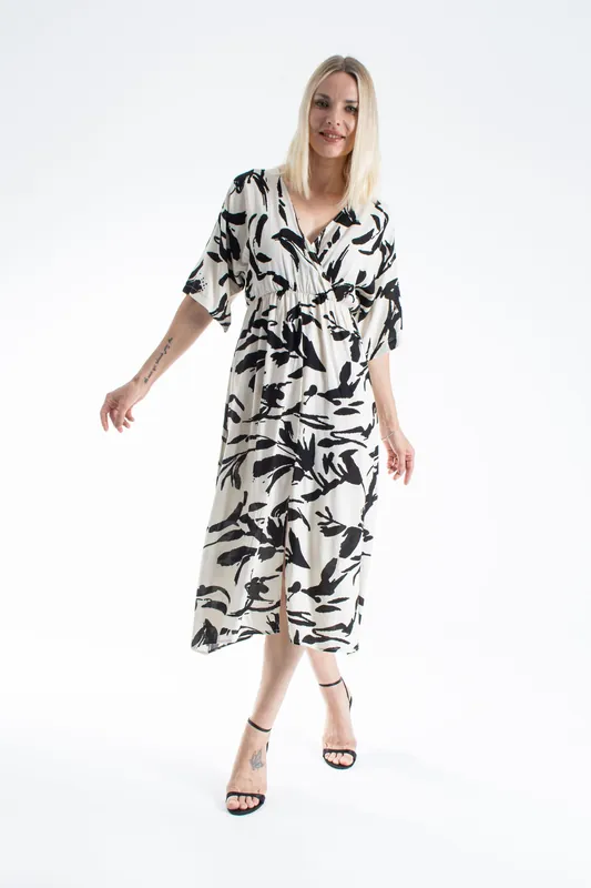 Womens Printed Ornamental Floral Midi Dress - Belissh