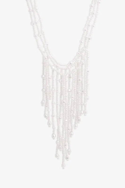 Gold Pearl Cascade Statement Necklace - Mood
