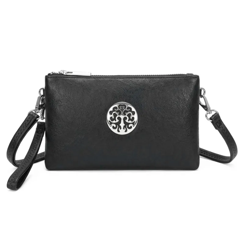 Small Double Compartment Medallion Detail Crossbody Purse Handbag - Kitise