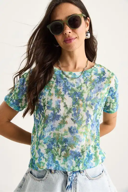 Floral Crew Neck Short-Sleeve T-Shirt