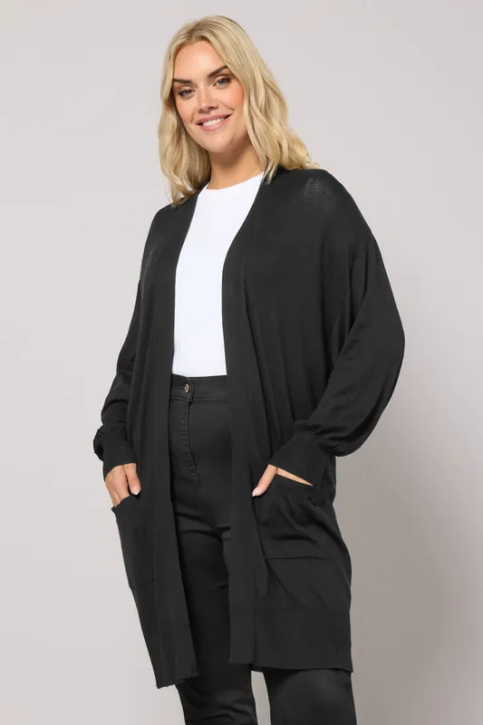 Balloon Sleeve Fine Knit Cardigan - Yours