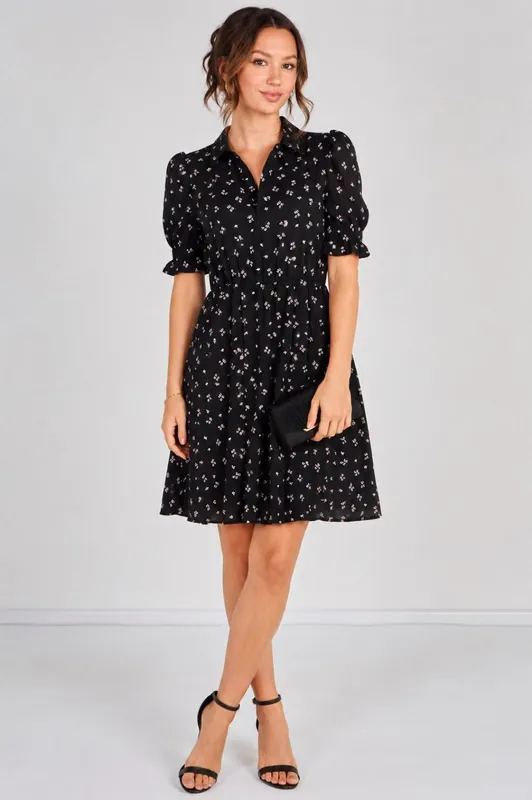 Black Ditsy Floral Tea Dress - Love Sunshine