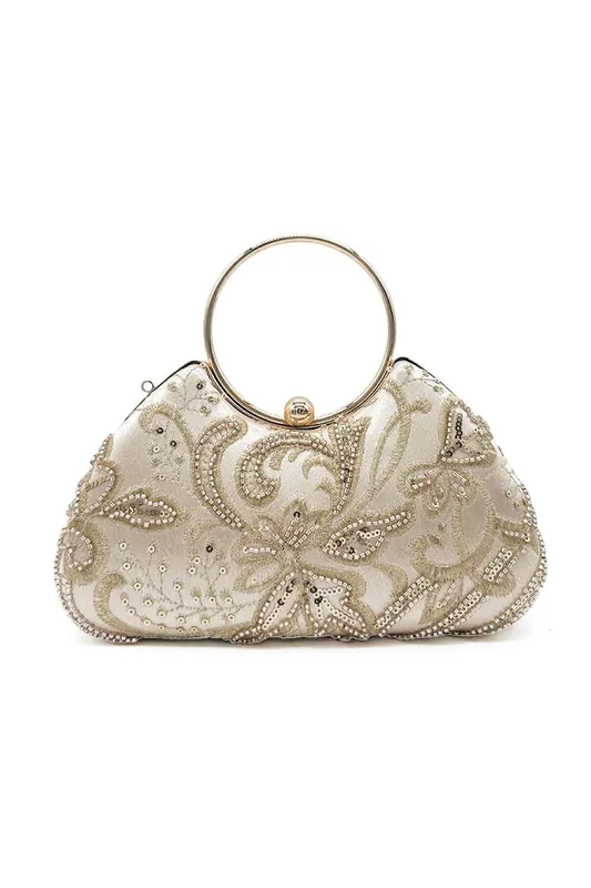 Floral Beading Embroidered Round Handle Evening Bag - Kitise
