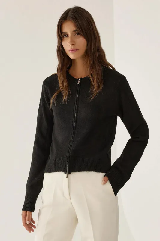 Zippered Knit Cardigan - Hiccup