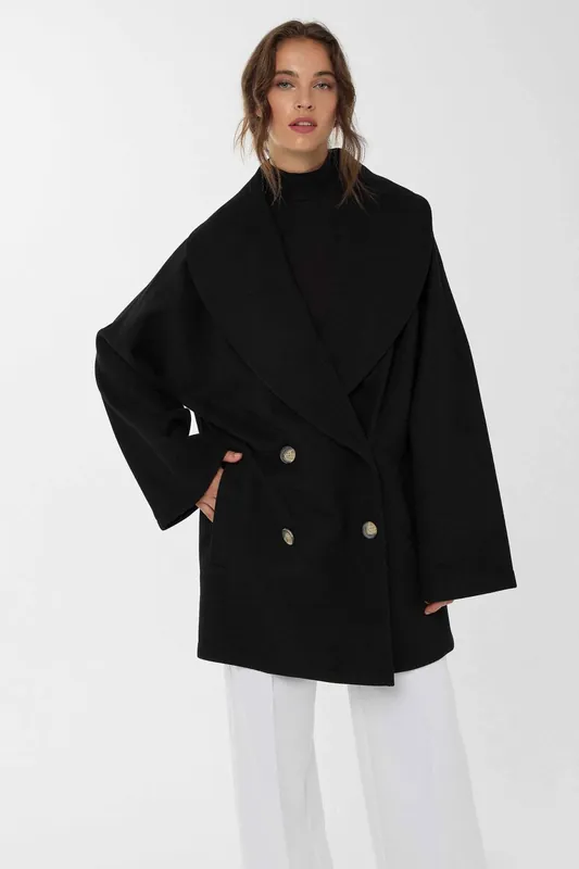 Oversized Turndown Collar Button Coat - Hiccup