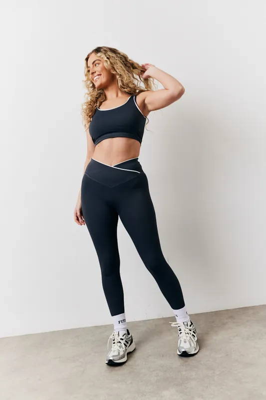 Indigo Blue Contrast Piping Wrap Leggings - In The Style