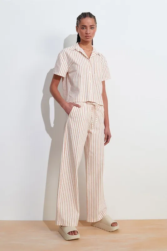 Women's Striped Wide-leg Linen Trousers