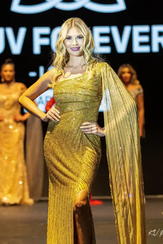 Orelena - Gold One Shoulder Drape Sequin Maxi Dress