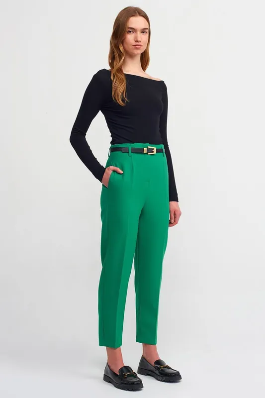 High-Waist Straight-Leg Crepe Trousers With Belt